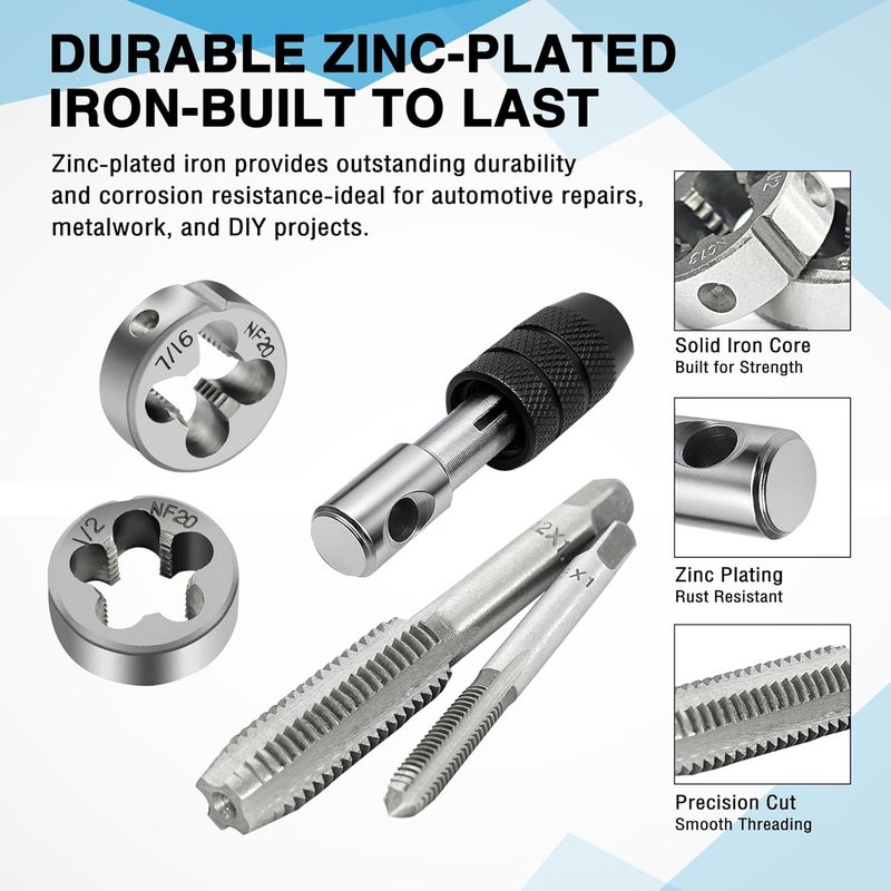 GMTOOLS 80pcs Tap and Die Set, SAE and Metric Tap Die Wrench Set, Metric Standard M3 to M12 Coarse Fine Rethreading Threads Bits for Cutting External and Internal Threads, NC, NF, NPT Repair Tools - Image 4
